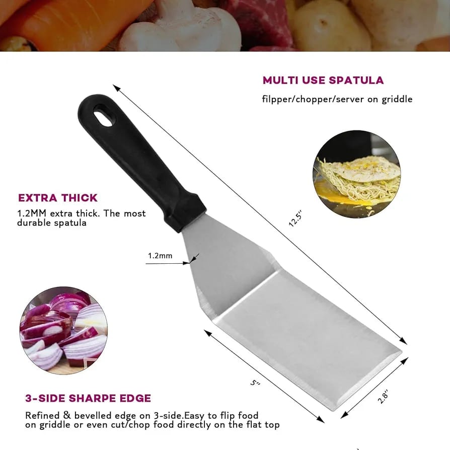 GRIDDLE SPATULA STAINLESS STEEL, PLASTIC HANDLE.