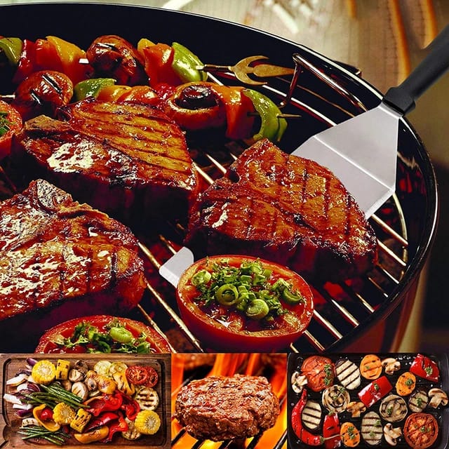 GRIDDLE SPATULA STAINLESS STEEL, PLASTIC HANDLE.