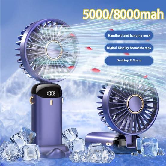 Heavy Rechargeable Handy Fan with Digital LED Display and 5 Speed Control.