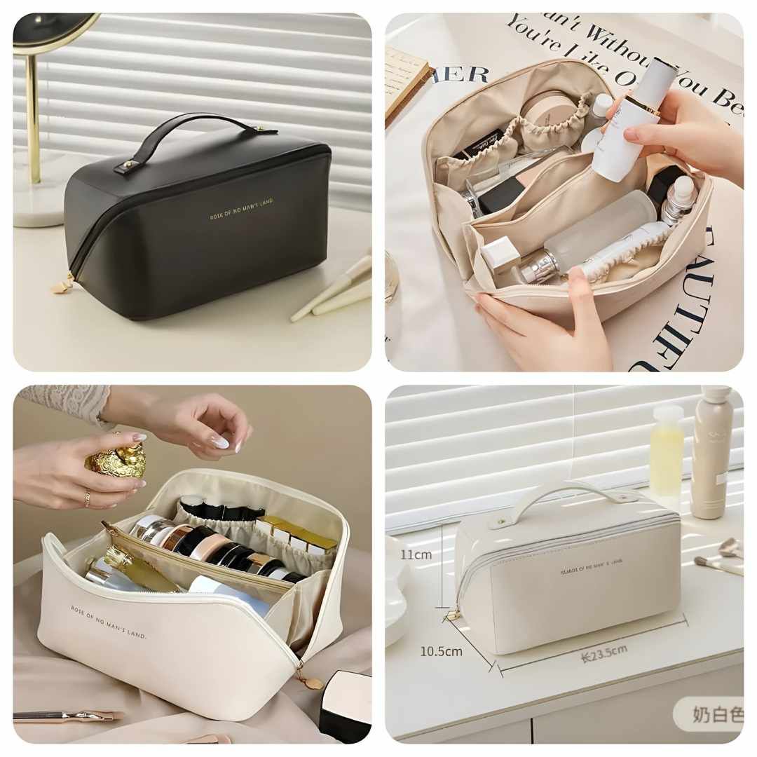 High End Retro-Paid Leather Travel Cosmetics Pouch.