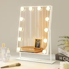 LED Hollywood vanity makeup mirror with bright lights in a sleek white frame available at Zoni Stores