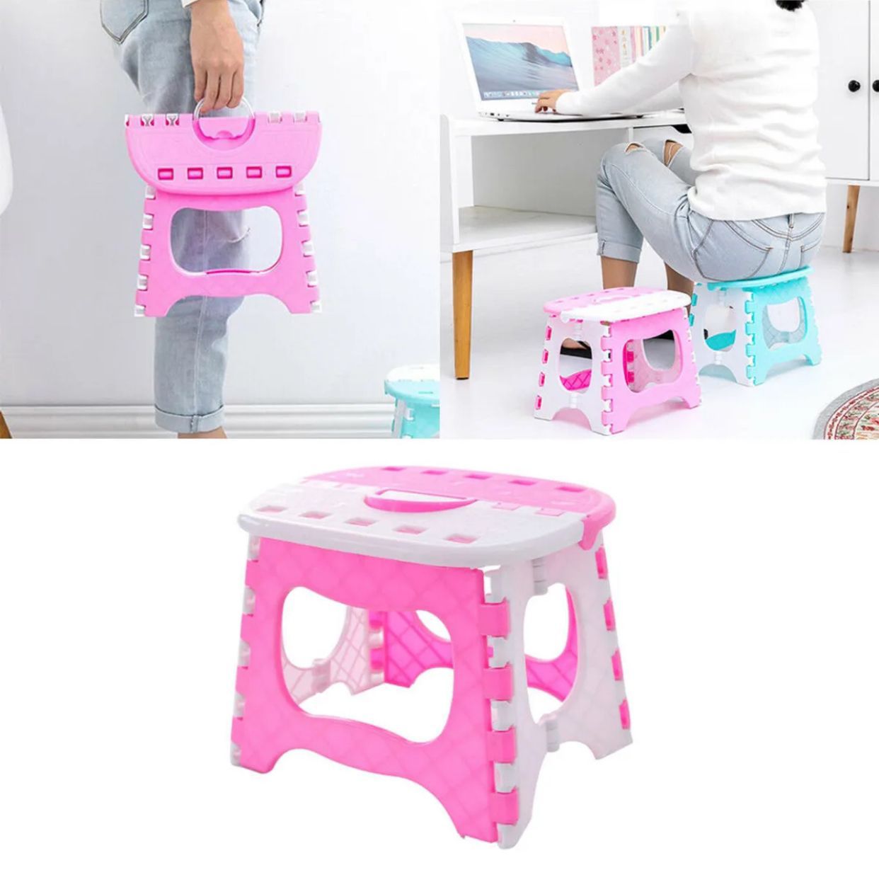 Little cute child plastic folding step stool multi purpose portable stool home small seat travel.