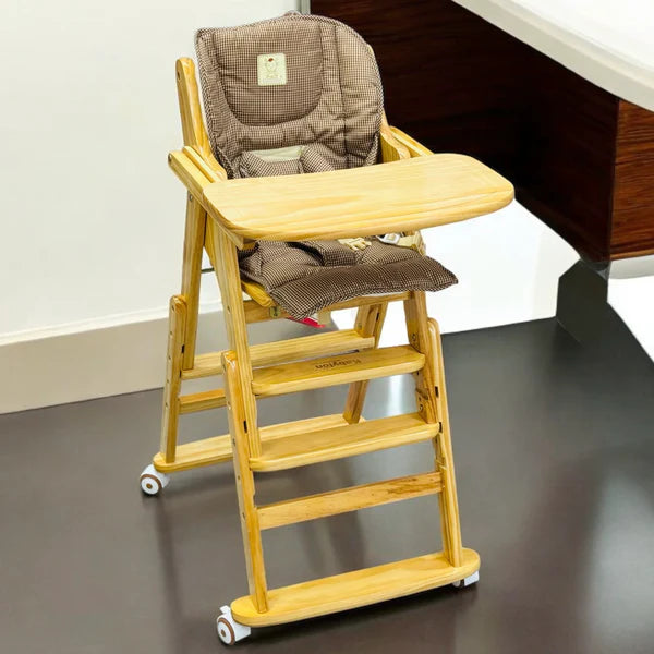 Foldable wooden high chair with tray by Zoni Stores