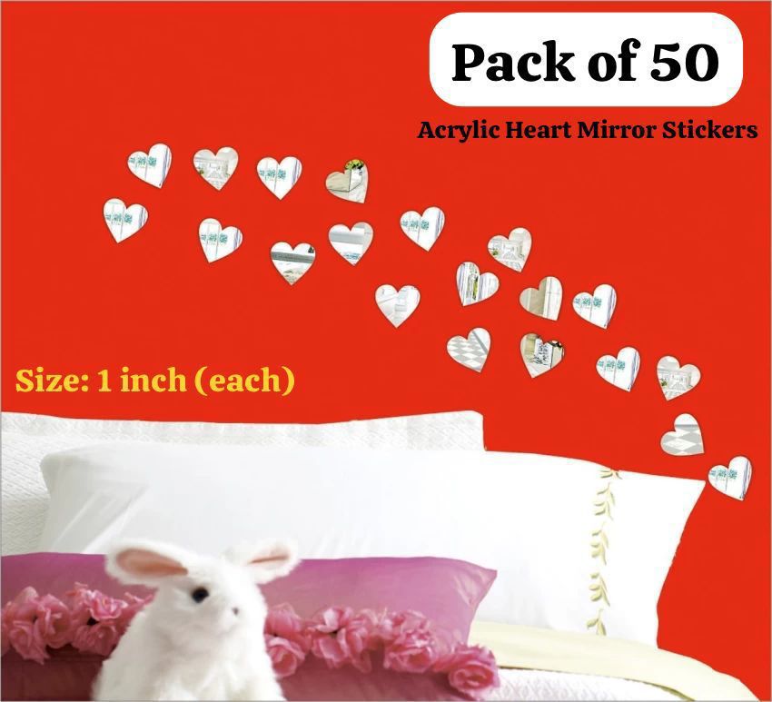 Pack of 50pcs Acrylic Mirror Heart Shape Stickers (Silver and Golden Both Available) Size Almost 1incheach Heart.