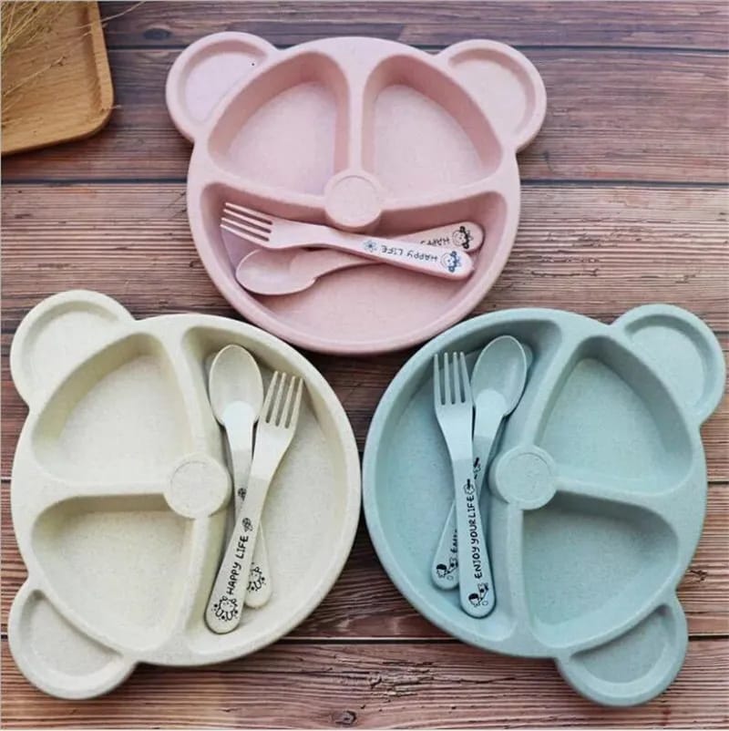 pack of 5pcs Bear Shape Plates Set with 5 pcs spoon and fork.