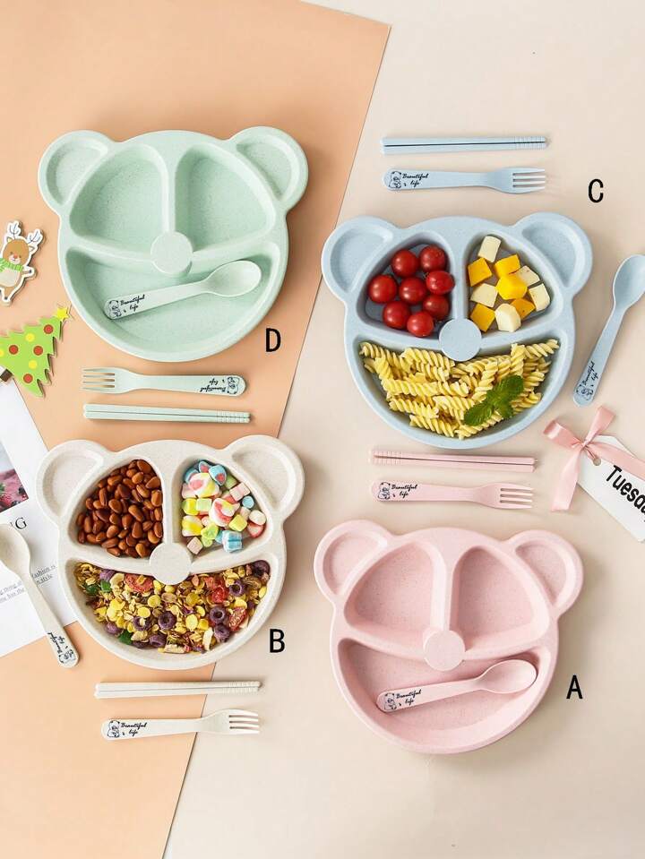 pack of 5pcs Bear Shape Plates Set with 5 pcs spoon and fork.