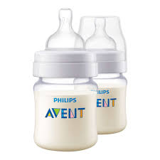 Two Philips Avent natural baby feeding bottles.