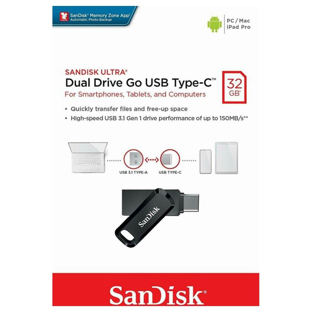 SANDISK, USB DRIVES SanDisk 32GB Ultra Dual Drive Go USB Type-C Flash Drive – SDDDC3-032G-G46 Memory Stick USB Type A Pendrive For Phone/Tablets/PC