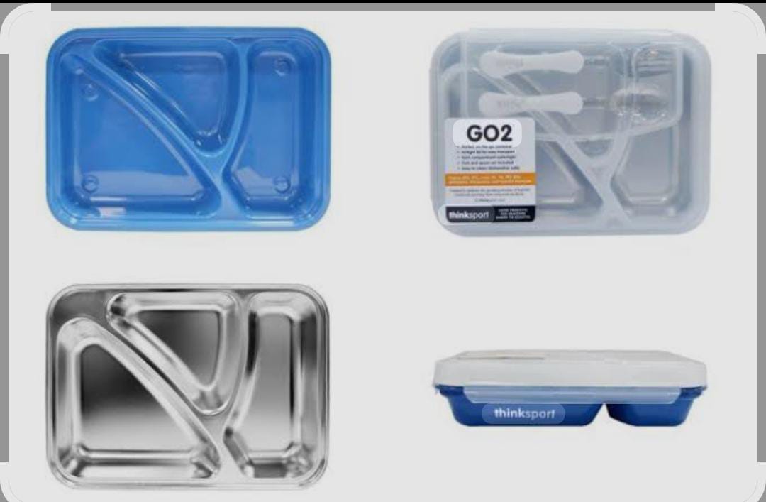 Thinksport kid friendly stainless steel lunch set including fork and spoon for healthy meals at Zoni Stores