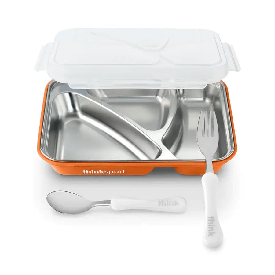 Thinksport stainless steel bento lunch box with cutlery set in orange available at Zoni Stores Pakistan