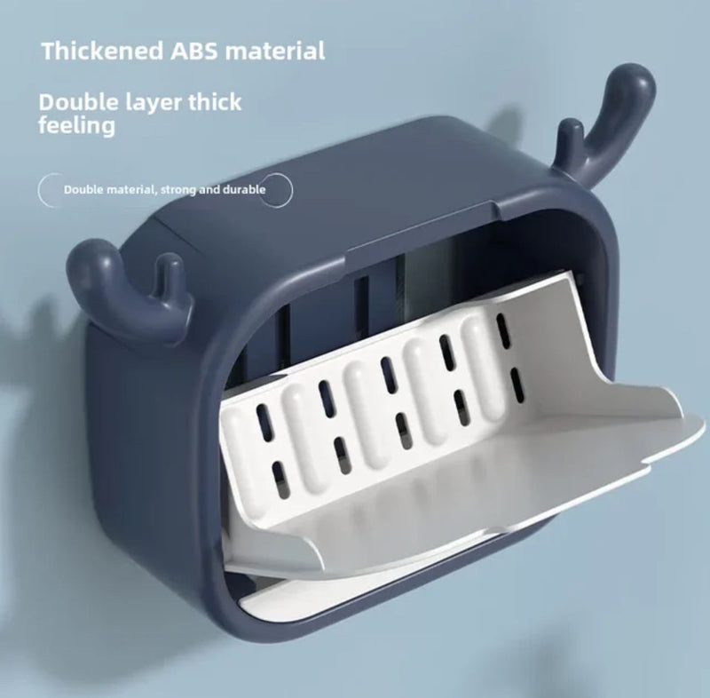 Wall Mounted Deer Shaped Flip Drain Soap Box With Tray.