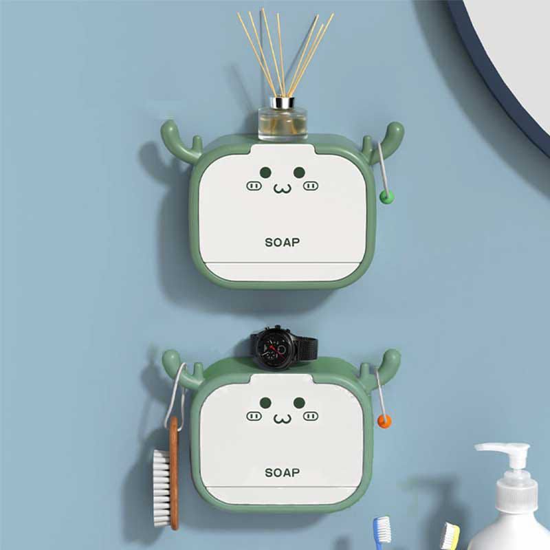 Wall Mounted Deer Shaped Flip Drain Soap Box With Tray.