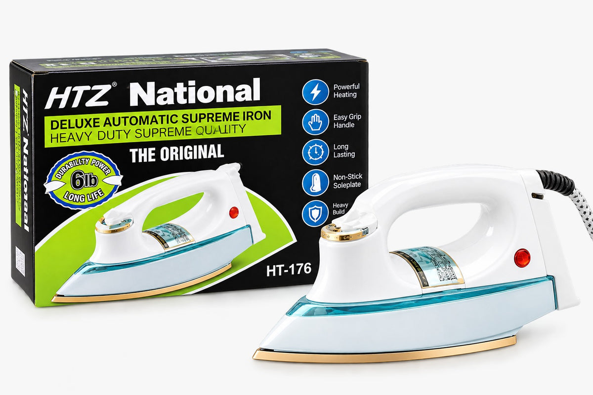 HTZ National HT-176 Deluxe Automatic Heavy Duty Dry Iron with Non-Stick Soleplate