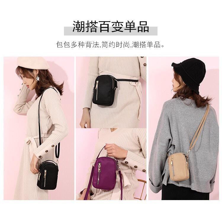 Compact nylon pouch with detachable strap and front zipper pocket displayed on ZoniStores online shop