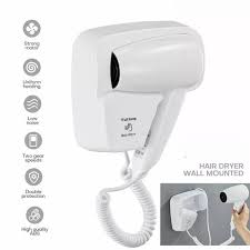 Space saving wall mount hair dryer with two speed settings