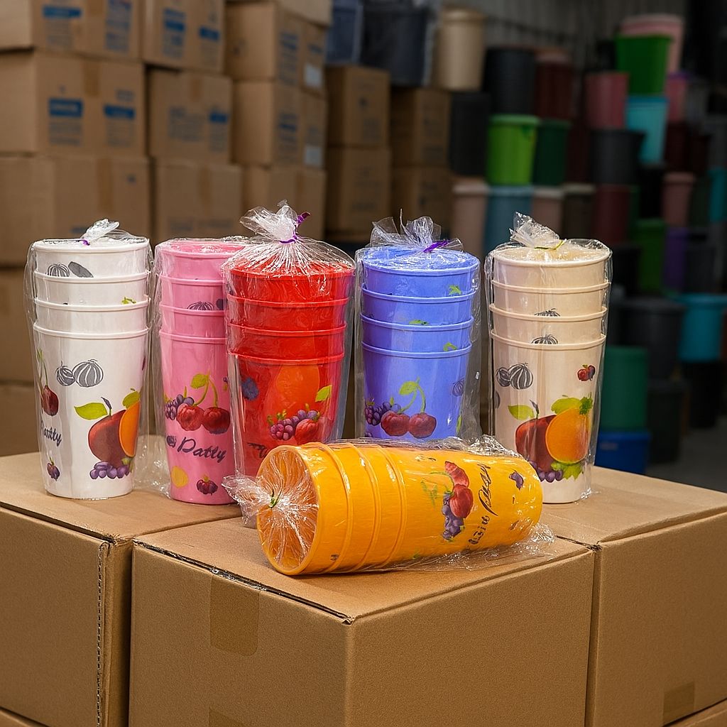 Vibrant Fruit Patty drinking cups perfect for kitchen use, sold by Zoni Stores.