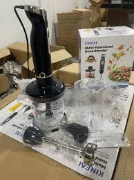 Complete KinFAI multi-functional hand blender set including main motor body, chopping bowl, blending beaker, and attachments