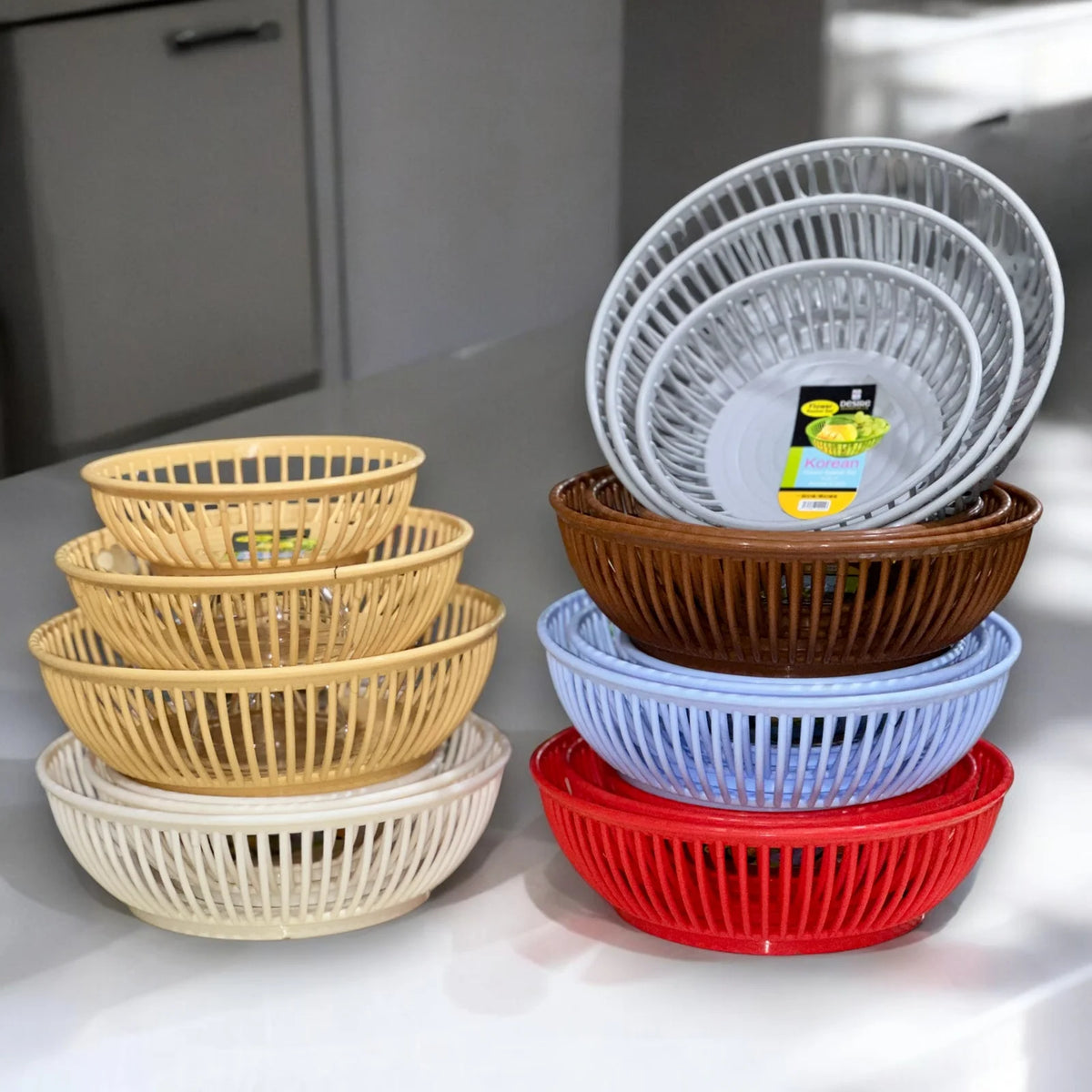 Durable kitchen storage baskets with slotted drainage design Zoni Stores Pakistan