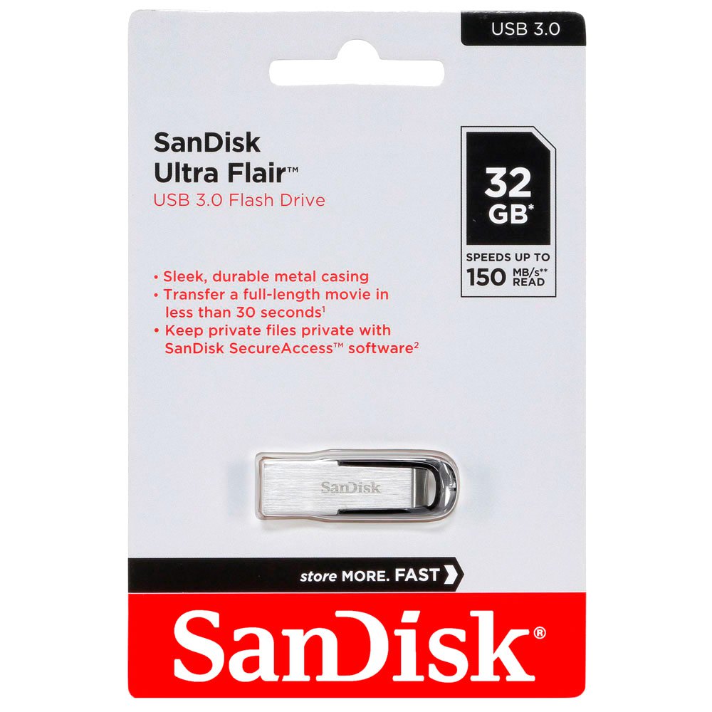 SANDISK, USB DRIVES Sandisk Ultra Flair 32GB USB 3.0 Flash Drive | Up to 150 MB/s Data Transfer Speed Metal casing |