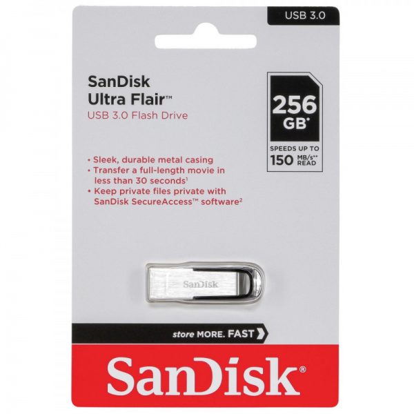 SANDISK, USB DRIVES Sandisk Ultra Flair 256GB USB 3.0 Flash Drive | Up to 150 MB/s Data Transfer Speed Metal casing