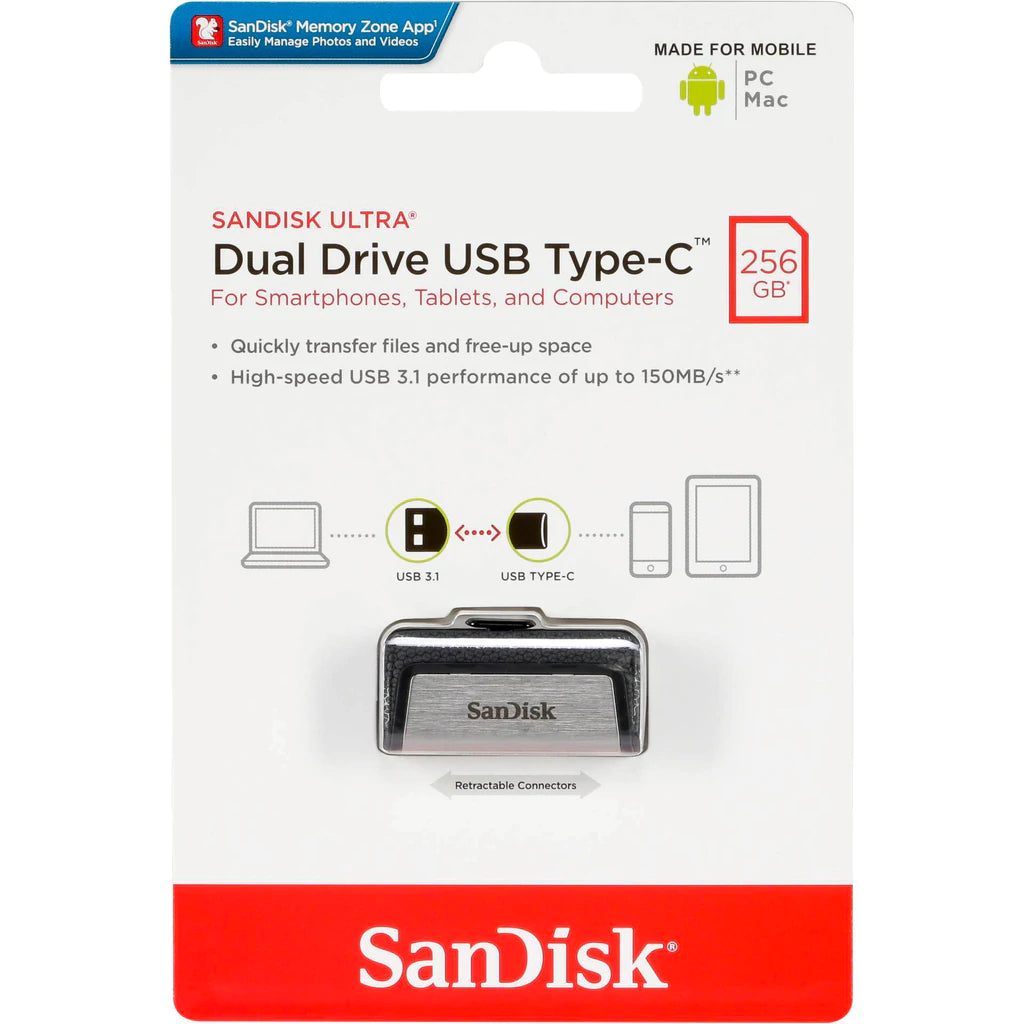 SANDISK, USB DRIVES SanDisk Type-C USB 3.1 Dual interface OTG Pen Drive 256GB Ultra Dual Drive USB 3.1 Type-C up to 150M/s