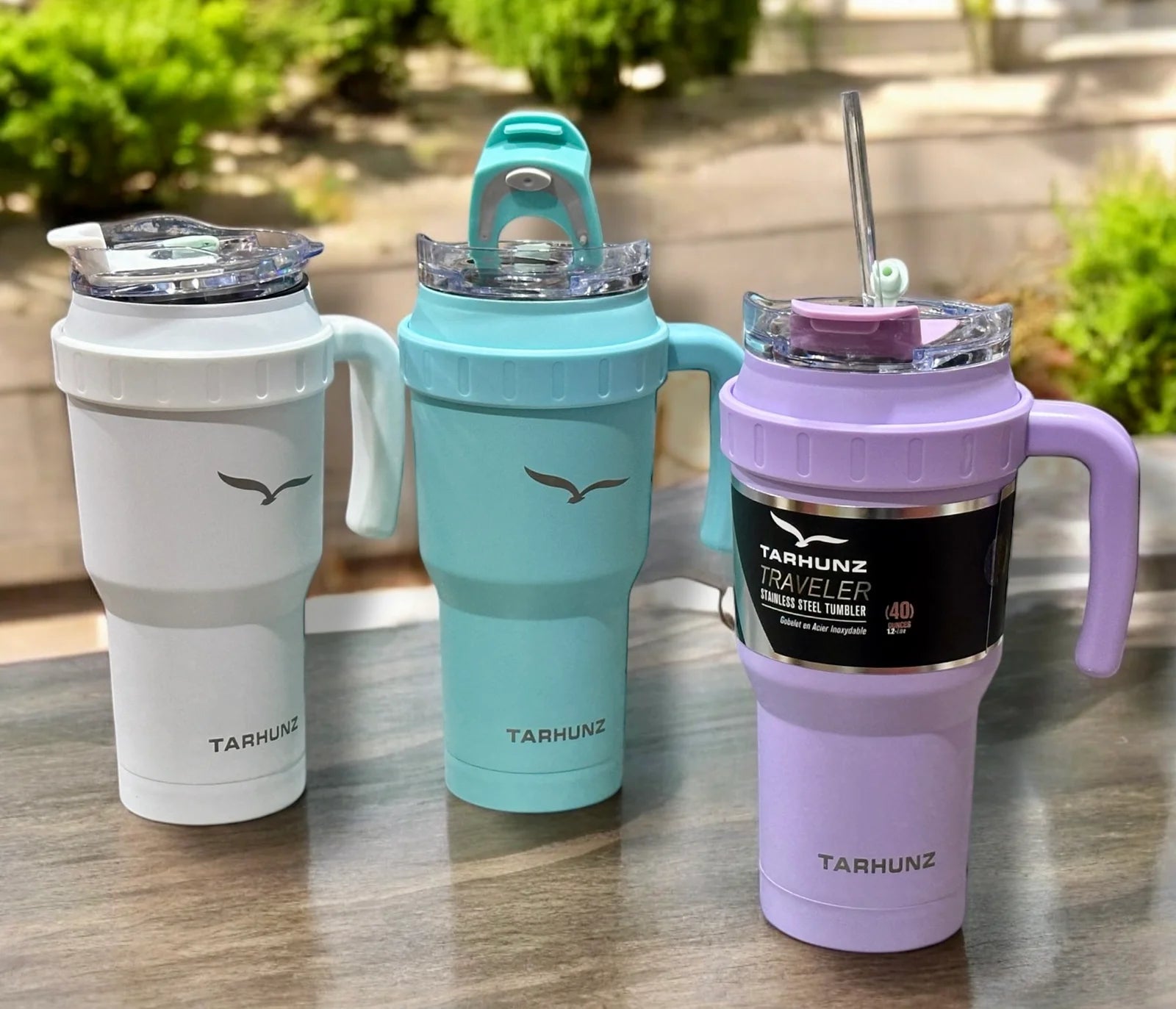 Tarhunz Traveler Cup with secure lid and handle for hot and cold beverages