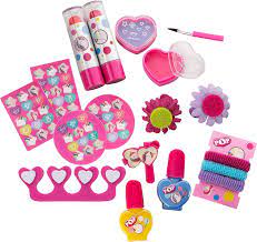 Toy makeup kit for children featuring a pink pop-art unicorn case, play cosmetics, and hair bands sold online by Zoni Stores Pakistan.