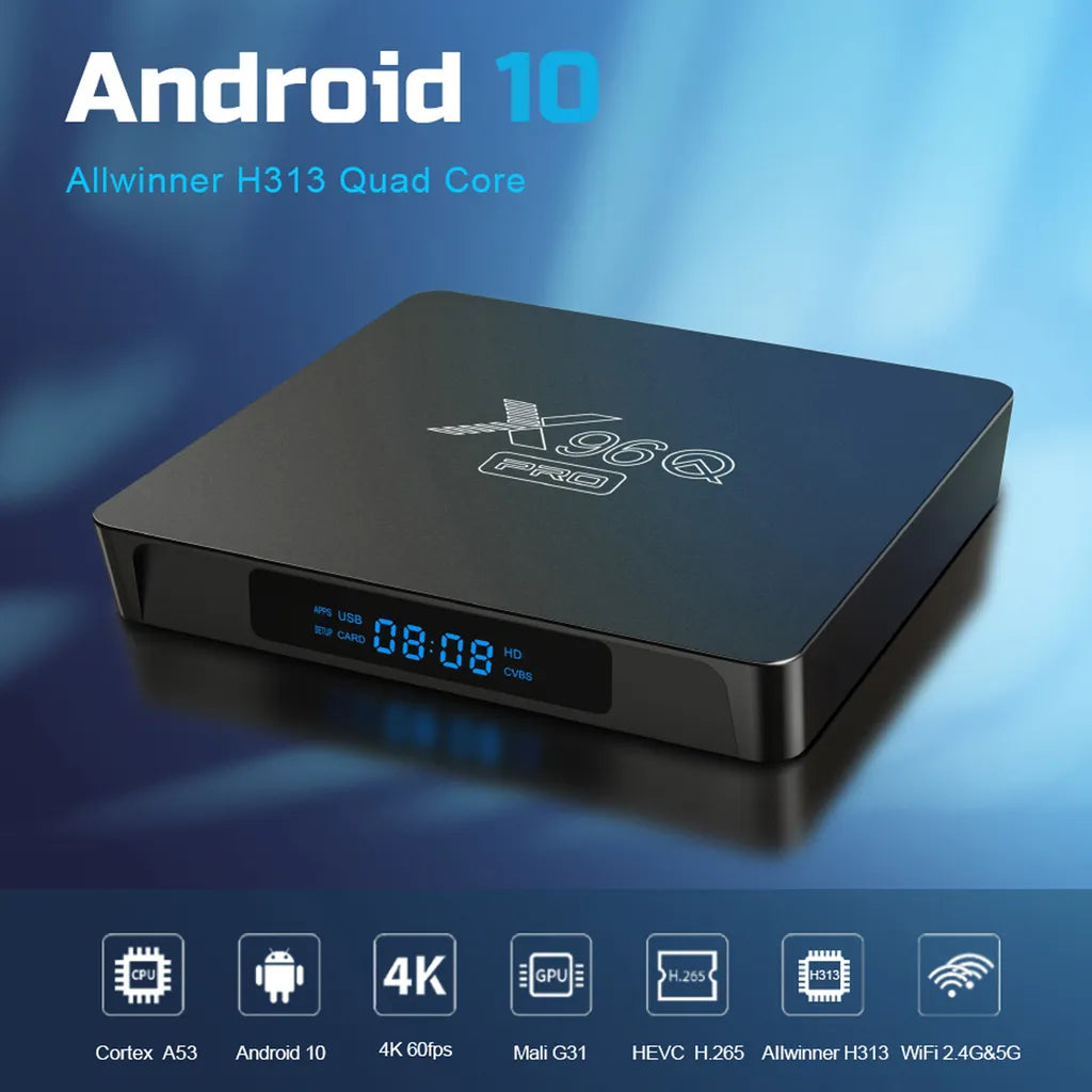 X96Q Pro Smart Android TV Box with Allwinner H313 Quad-Core processor for 4K streaming at Zoni Stores